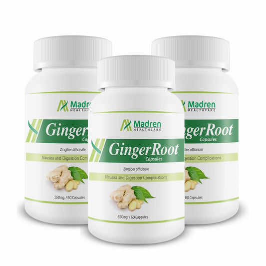 Madren Healthcare Ginger Root Extract 550mg Capsules with 5% Gingerols | Herbal Digestive Wellness Supplement | Supports Daily Wellness & Gut Comfort | Vegan | Non-GMO | 60 Veg Capsules (Pack of 3)