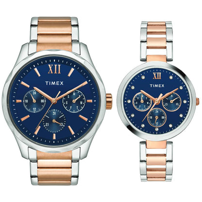TIMEX Empera Analog Watch for Unisex with Blue Round Dial & Two Tone Stainless Steel Bracelet Band Water Resistant Unisex Wrist Watches - TW00PR267