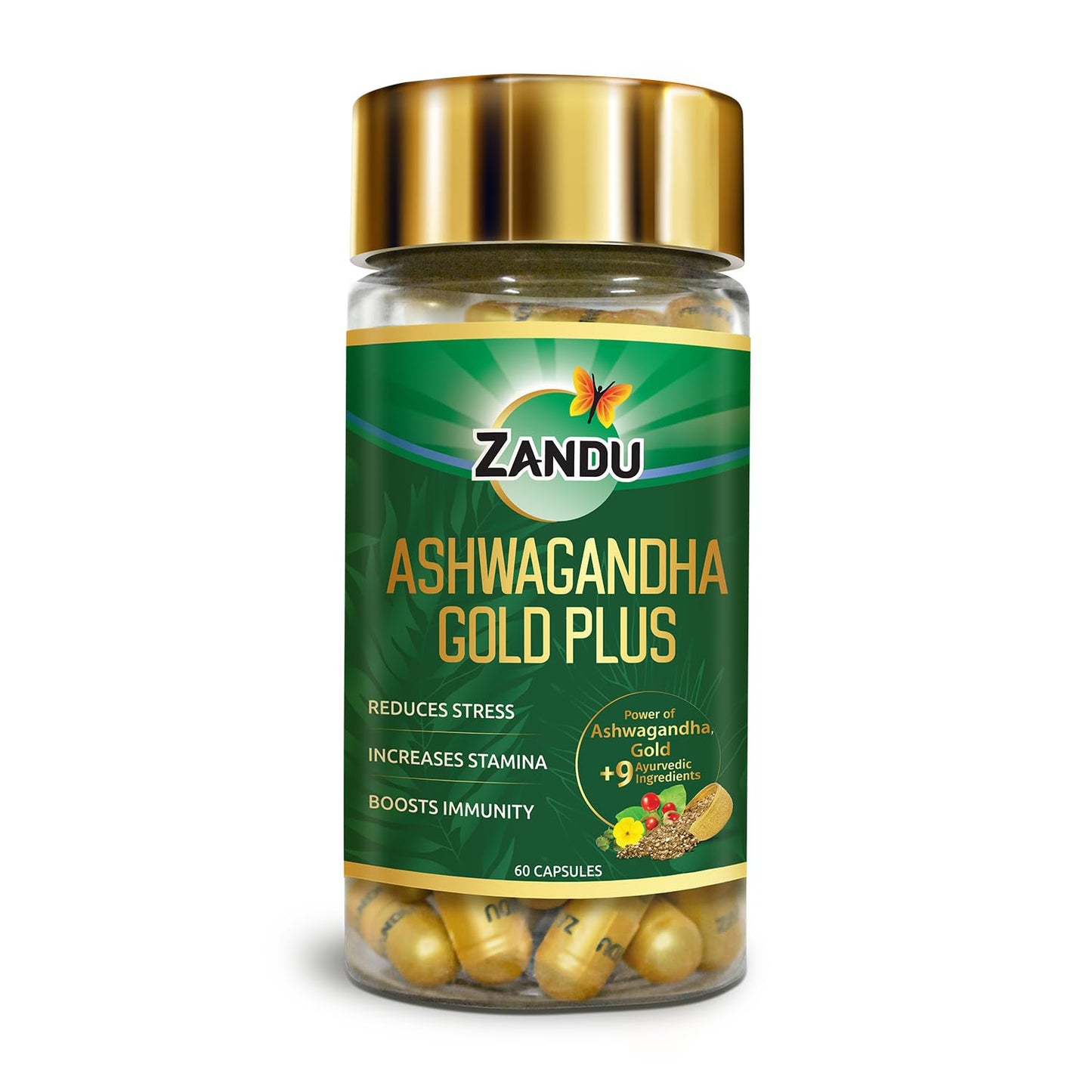 Zandu Ashwagandha Gold Plus | Made with Gold, Ashwagandha, Safed Musli, Shilajit & Other Ayurvedic Ingredients | Helps to Boost Stamina, Strengthens Immunity | 60 Caps