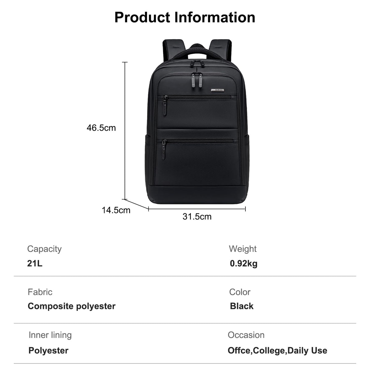 GOLDEN WOLF Business Backpack for Men Multi-pocket 15.6" Laptop Bag Water-resistant 21L Medium Backpack for Office College Daily Use