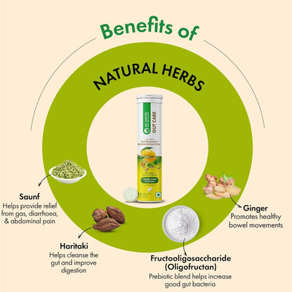 Dr. Vaidya’s Gut Care Effervescent Tablets | Helps reduce bloating & acidity, improves digestion, promotes gut health & regulates Bowel movement | Jeera, Ajwain, Saunf | Prebiotic & Probiotic Blend with healthy gut microbiome 15 Tablets (Pack of 2)