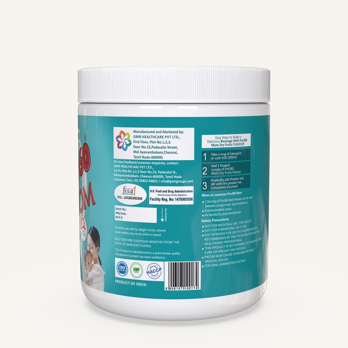 Pro360 MOM Protein Powder Nutritional Supplement for Pregnant and Lactating Mother, Complete Maternal Nutrition during Pregnancy and Breastfeeding - Dry Fruits with Saffron – 250+250g Pack of 2