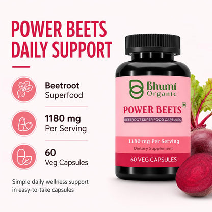 Bhumi Organic Power Beets Supplement 1180mg 60 Veg Capsules