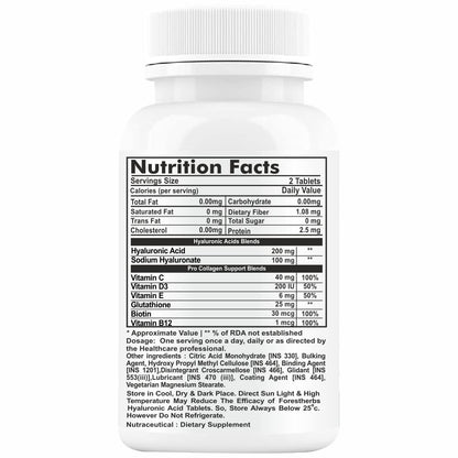 FORESTHERBS Hyaluronic Acid Supplements With Vitamin C, E, D3, Vit B12 Supplement, Glutathione, And Biotin For Skin, Joints, And Collagen Builder Support – 60 Tablets