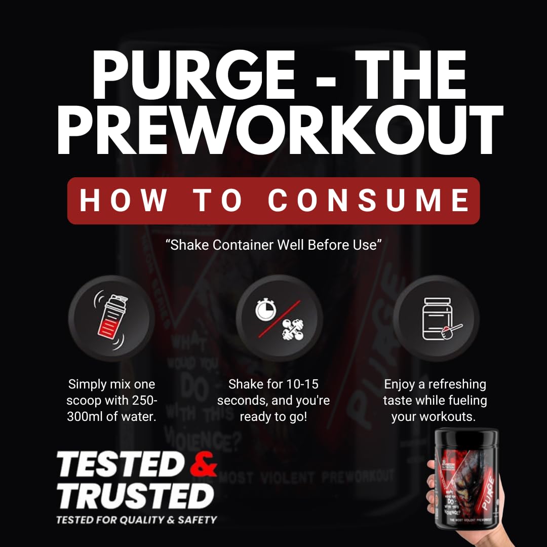 Arscor's Purge – Pre-workout Supplement Energy Drink with Caffeine, Citrulline, Beta-Alanine | Gym Performance Booster for Men & Women (300 gm, Litchi)