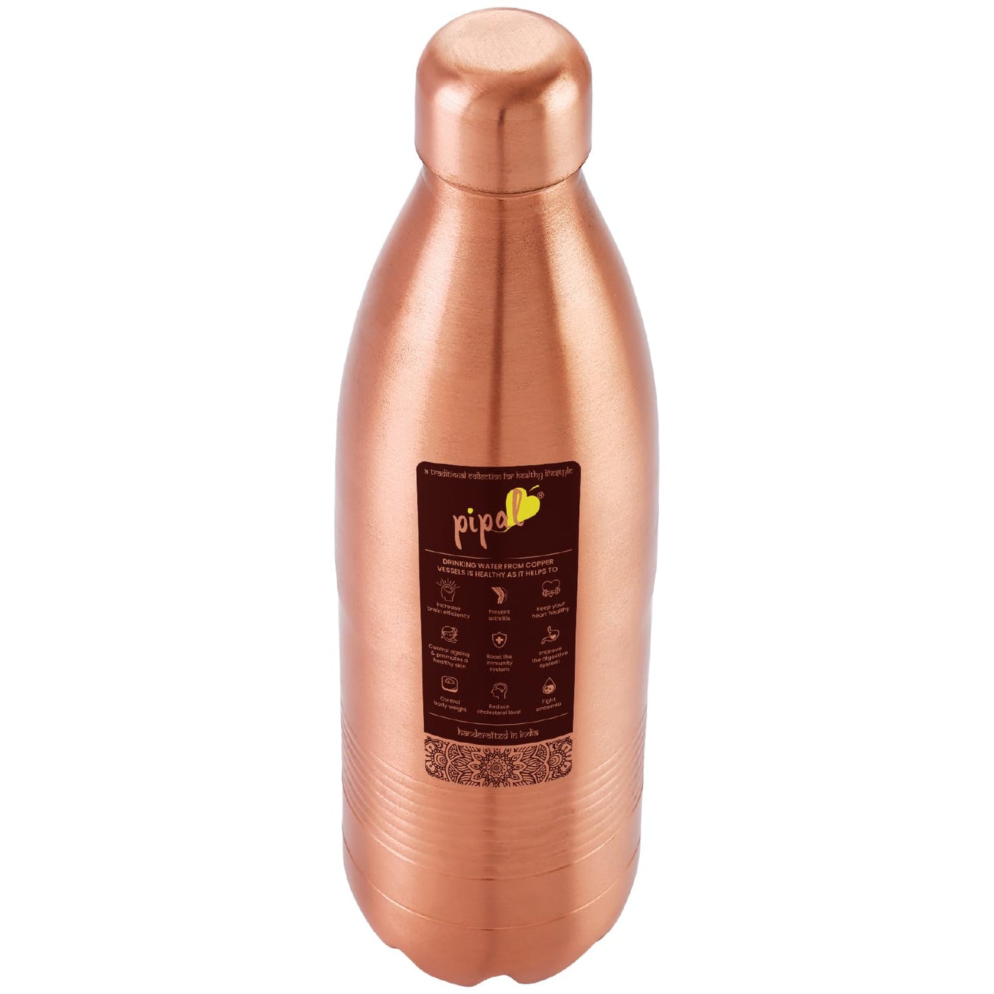 Pipal Atlas 800 Matt Copper Water Bottle, Leak Proof and Durable, Boosts Immunity, Handcrafted, BPA Free, For Home and Travel (800 ml)