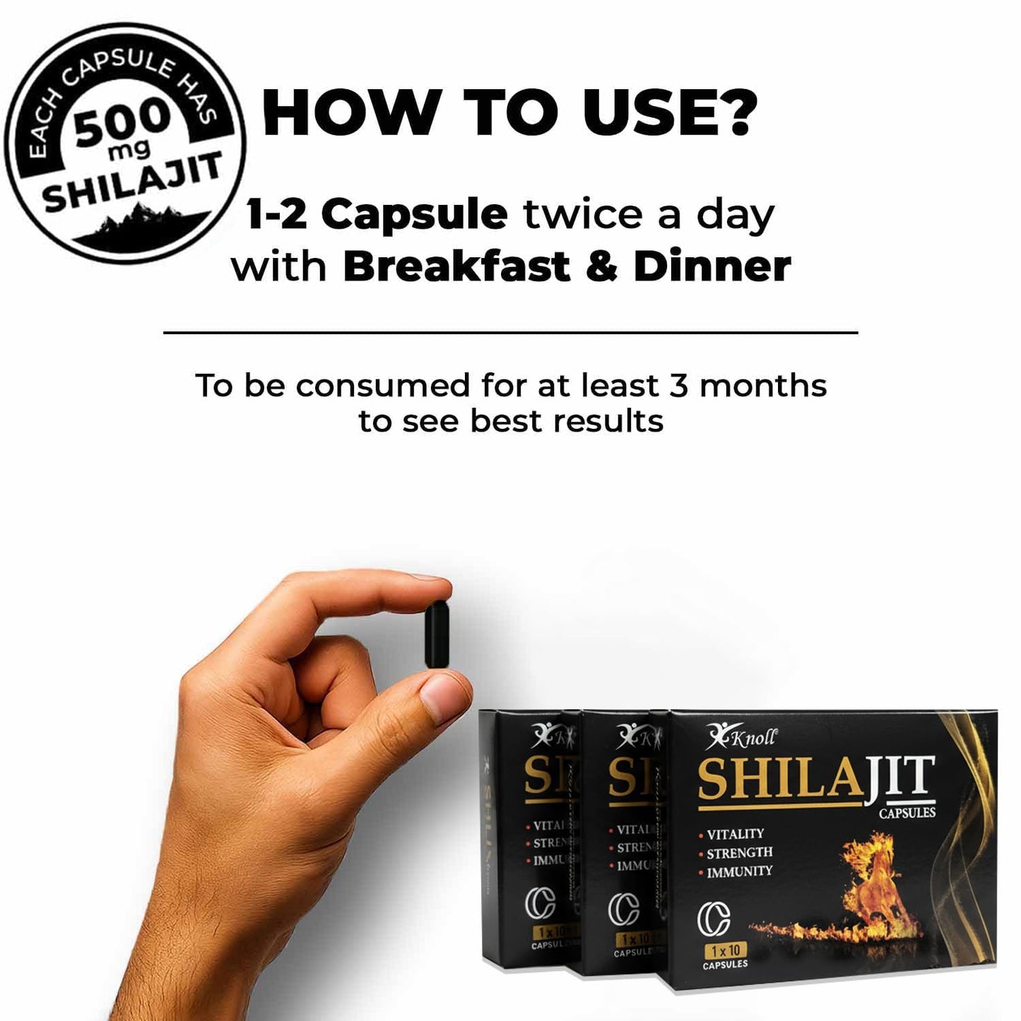 Knoll Shilajit 500mg High-Potency Capsules | Fulvic Acid >20% | Helps Boost Energy & Supports Metabolism | 10 x 3 Veg Caps (Pack Of 3)