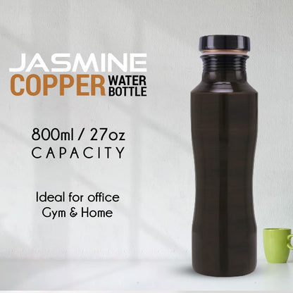 KOSVED Pure Copper Jasmine Antique Plain Water Bottle, 100% Copper, Leak-proof, For Everyday Use, (800ml / 27oz)