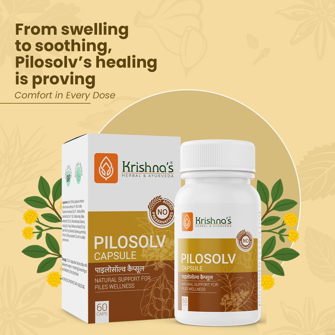 Krishna's Pilosolv Capsules | Herbal & Natural Formula for Digestion | Ayurvedic Supplement - 60 Caps