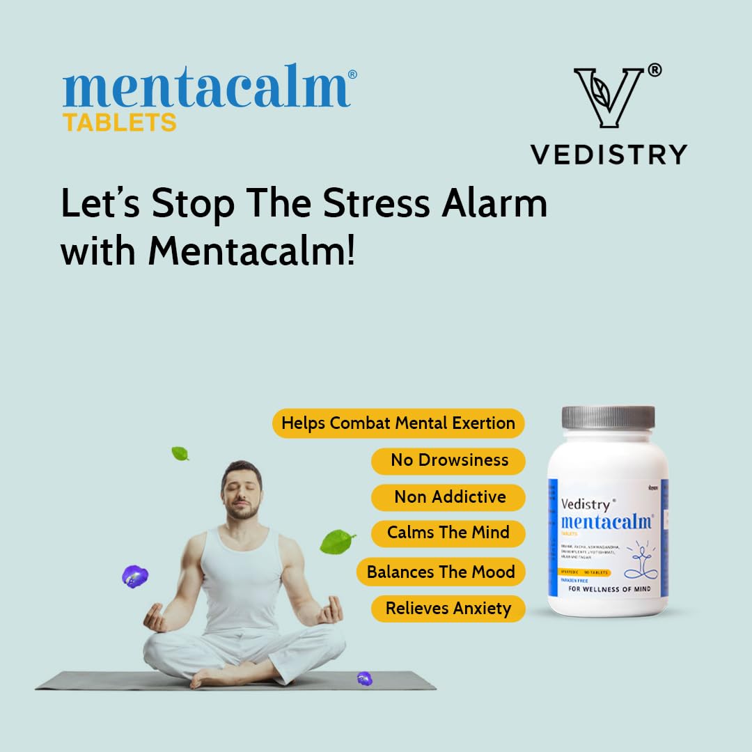 Vedistry Mentacalm tablets Ayurvedic Support for stress, anxiety & mental calmness| Brahmi, Ashwagandha for men & women (Pack of 1)