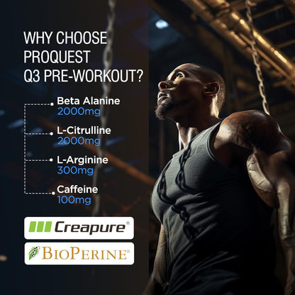 ProQuest Nutrition Q3 Pre-Workout Powder, Salted Watermelon, Flavour, 150g (25 Servings) | With Beta-Alanine & Creatine | Muscle Pump, Energy, Focus, Endurance & Performance | Zero Added Sugar