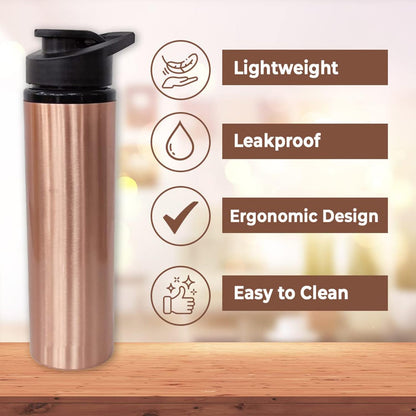 Heart Home Copper Water Bottle with Sipper | BPA Free & Non-Toxic | Leakproof, Durable & Lightweight | With Added Health Benefits of Copper | Ergonomic Design & Easy to Clean | 750 ML