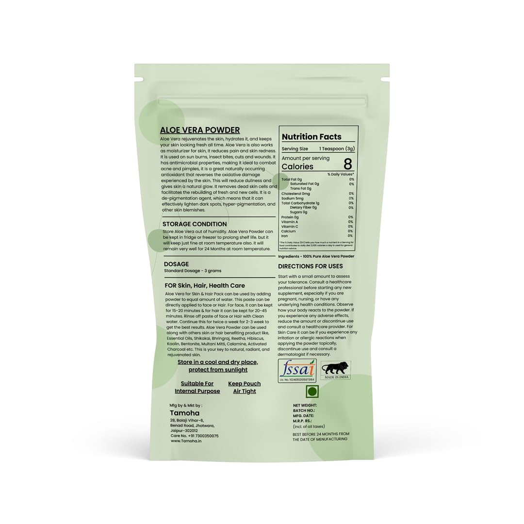 Tamoha Aloe Vera Powder | 100% Pure & Natural | Skin, Hair & Health Care | 200gram | 100% Pure & Natural | Cruelty & Paraben Free
