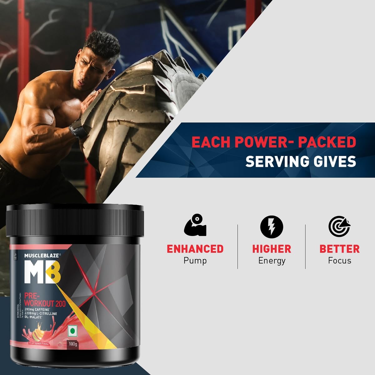 MuscleBlaze Pre Workout 200 (Fruit Splash, 16 servings, 100g) | 200mg C- image 6