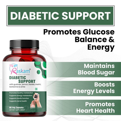 Raskam Diabetic Support Capsules | Blood Sugar & Wellness Support | 100% Vegetarian | 60 Capsules