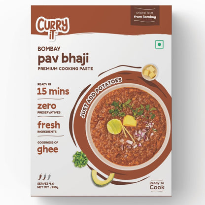 CURRYiT Instant Bombay Pav Bhaji Masala Curry Paste | Just Add Aloo (Potato) | Ready in 15-30 Mins | Serves 4-6 | Made with Ghee | No Preservatives | Ready To Cook Indian Masala Gravy | 250g