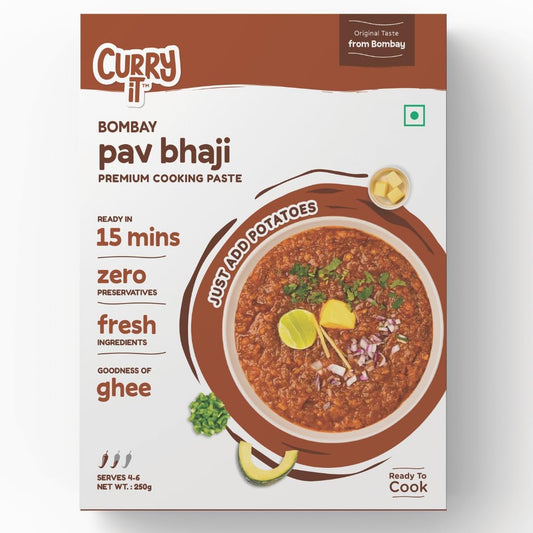 CURRYiT Instant Bombay Pav Bhaji Masala Curry Paste | Just Add Aloo (Potato) | Ready in 15-30 Mins | Serves 4-6 | Made with Ghee | No Preservatives | Ready To Cook Indian Masala Gravy | 250g