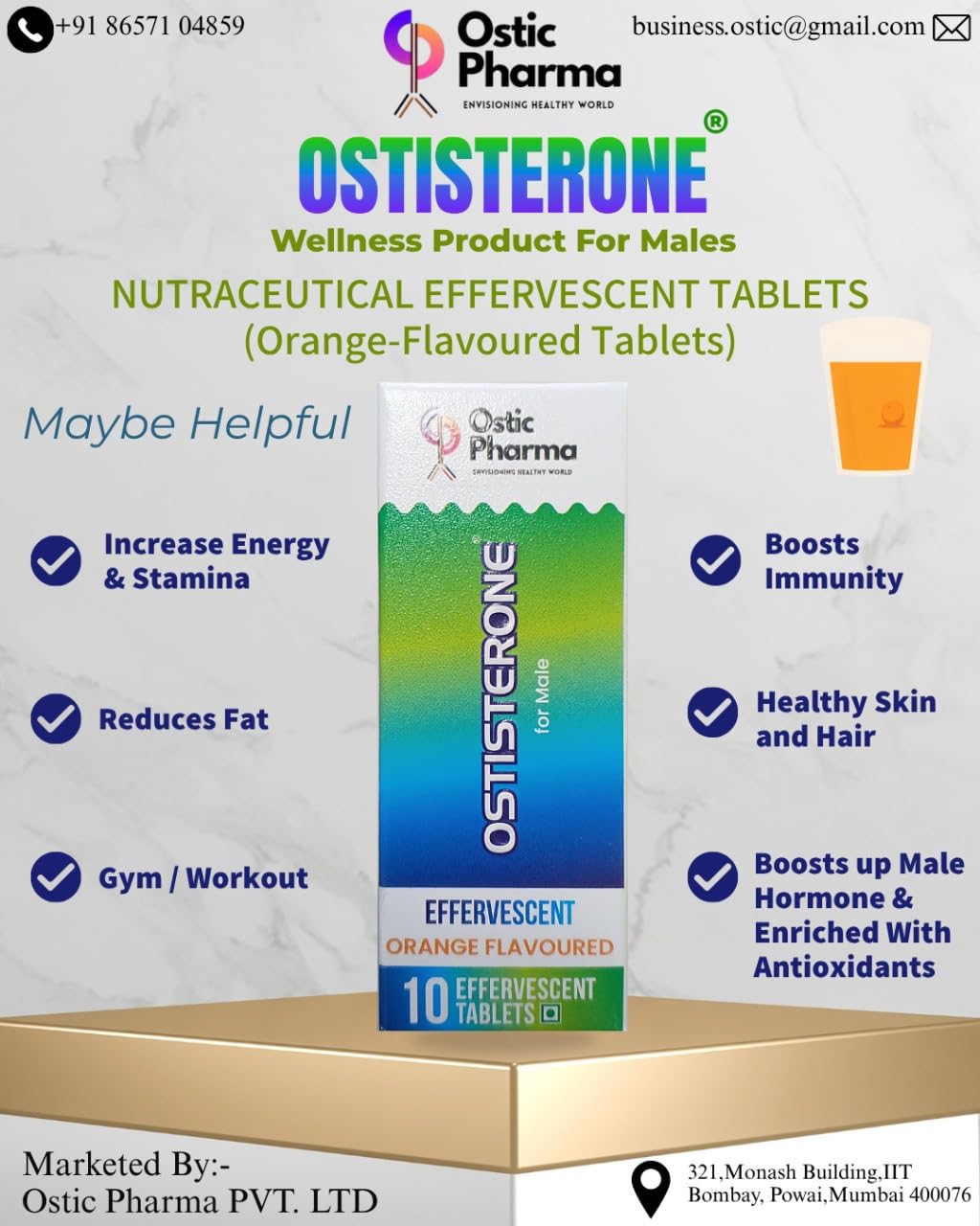 Ostisterone: Wellness Product for Male | Orange Flavour | Multivitamins and mineral | 10 Tablets