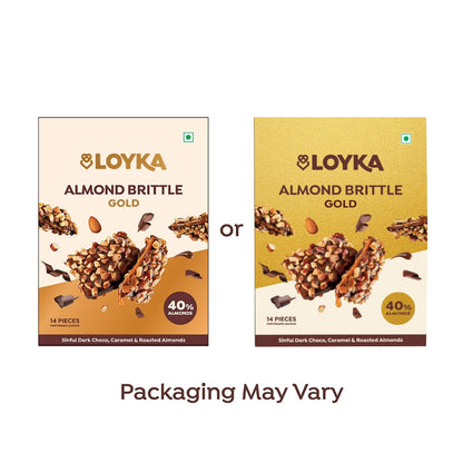 LOYKA Almond Brittle Gold Choco Box 14 Pcs (Pack of 1) | Premium Chocolate Gift Hamper|Choco & Nut Dryfruit Delicacy|Roasted California Almonds (40%),Dark Choco,Salted Caramel,Any-Time Snack