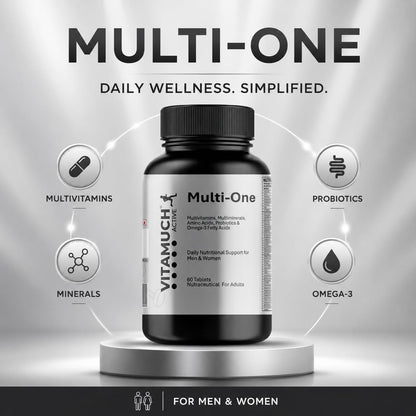 Vitamuch Multi-One Daily Multivitamin Tablets for Men & Women | Vitamins, Minerals, Amino Acids, Probiotics & Omega-3 | Boosts Immunity, Energy & Overall Health | 60 Tablets