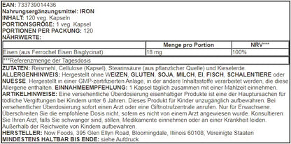 Now Foods Iron 18 mg 120 Veg Capsules- image 3