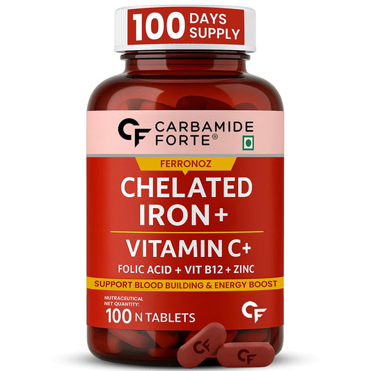 Carbamide Forte Chelated Iron + Vitamin C, B12, Folic Acid & Zinc - 100 Veg Iron