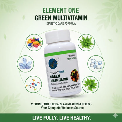 Green Multivitamin Supplement | Plant-Based Vitamins & Minerals with Antioxidant | Sugar-Free Formula | Daily Nutritional Support for Men & Women | Veg Tablets