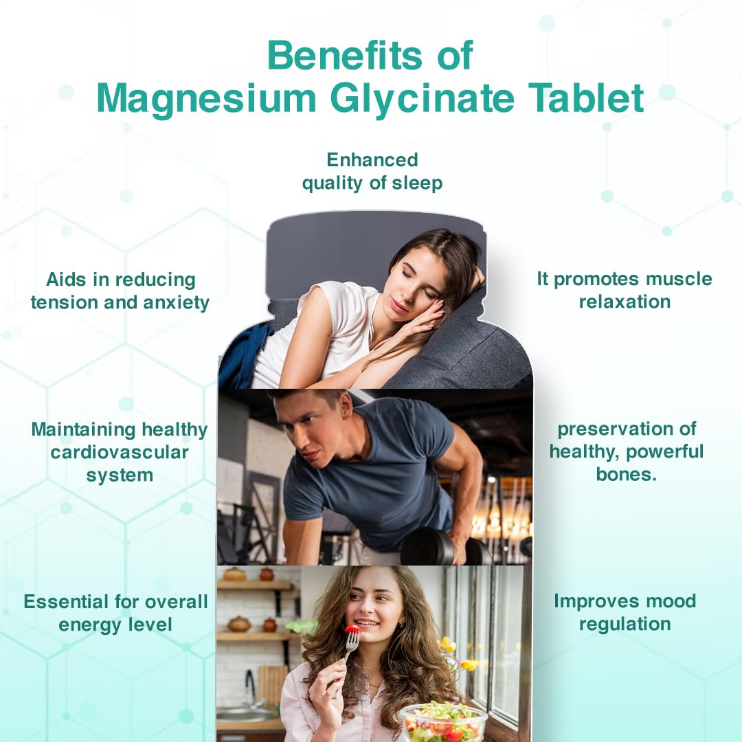 SWISSLIFE FOREVER Magnesium Glycinate Tablets | Chelated Magnesium Glycinate | Dietary Tablets with Mineral and Amino acid (Magnesium Glycinate) Help in Bone health for Men & Women (Pack of 1)
