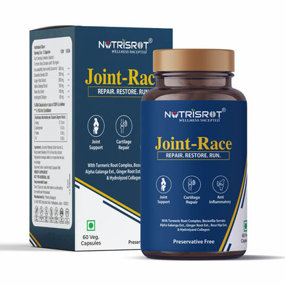 NUTRISROTÌ Joint-Race Ayurvedic Supplement For Joint Pain Relief With Boswellia Serrata, Turmeric Root Complex (10X High Bio-Available Curcumin), Rosehip Ext & Hydrolyzed Collagen (60 Veg Caps)