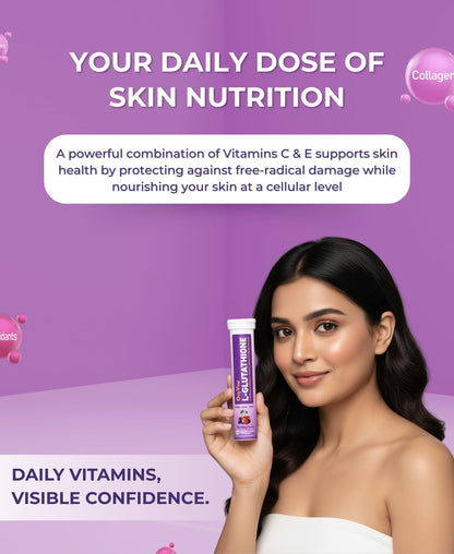 OnlyVital L-Glutathione Effervescent Tablets with Vitamin C, Vitamin E, Hyaluronic Acid & Vitamin A | Skin Brightening & Glow Support | Mixed Berry Flavour | (1)
