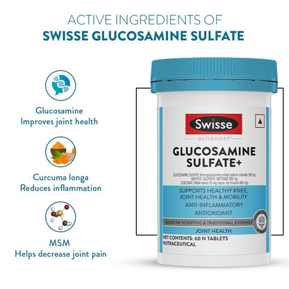 Swisse Glucosamine Sulfate+ (60 Serving Pack, Only One Tablet Per Serving) - Higher Absorption Glucosamine - Supports Healthy Joints, Bones & Cartilage