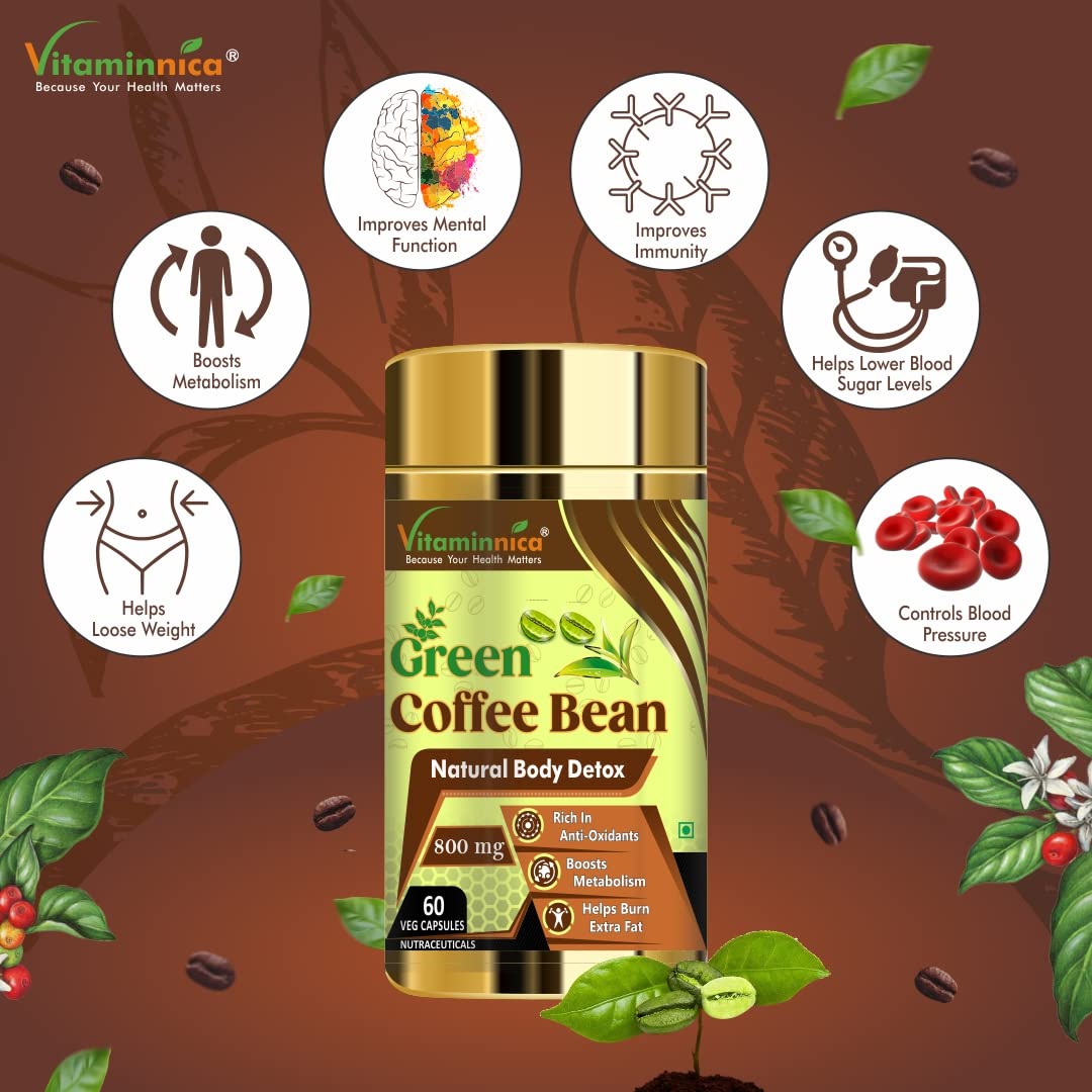 Vitaminnica Green Coffee Bean Extract Capsules for Weight Management – Metabolism & Energy Support Supplement for Men & Women – 60 Vegetarian Capsules
