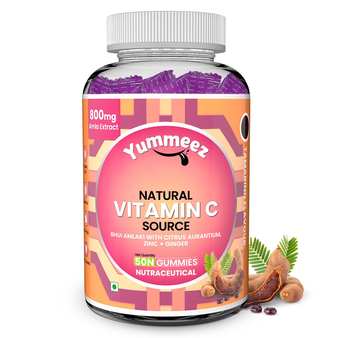 Naturyz Natural Vitamin C Gummies with Amla & Zinc | Immunity & Antioxidant Support | No Added Sugar, Plant-Based | No Ascorbic acid | Better Absorption & Bioavailability | Tasty Daily Wellness Supplement (Tamarind Flavour)- 50 gummies