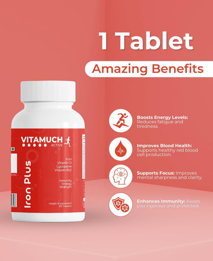 Multivitamin Tablets | Ferrous Fumarate, Folic Acid, Lycopene, B12, D2, Zinc | Increases Hemoglobin, Energy & Immunity | 120 Days Pack (120 Veg Tablets)
