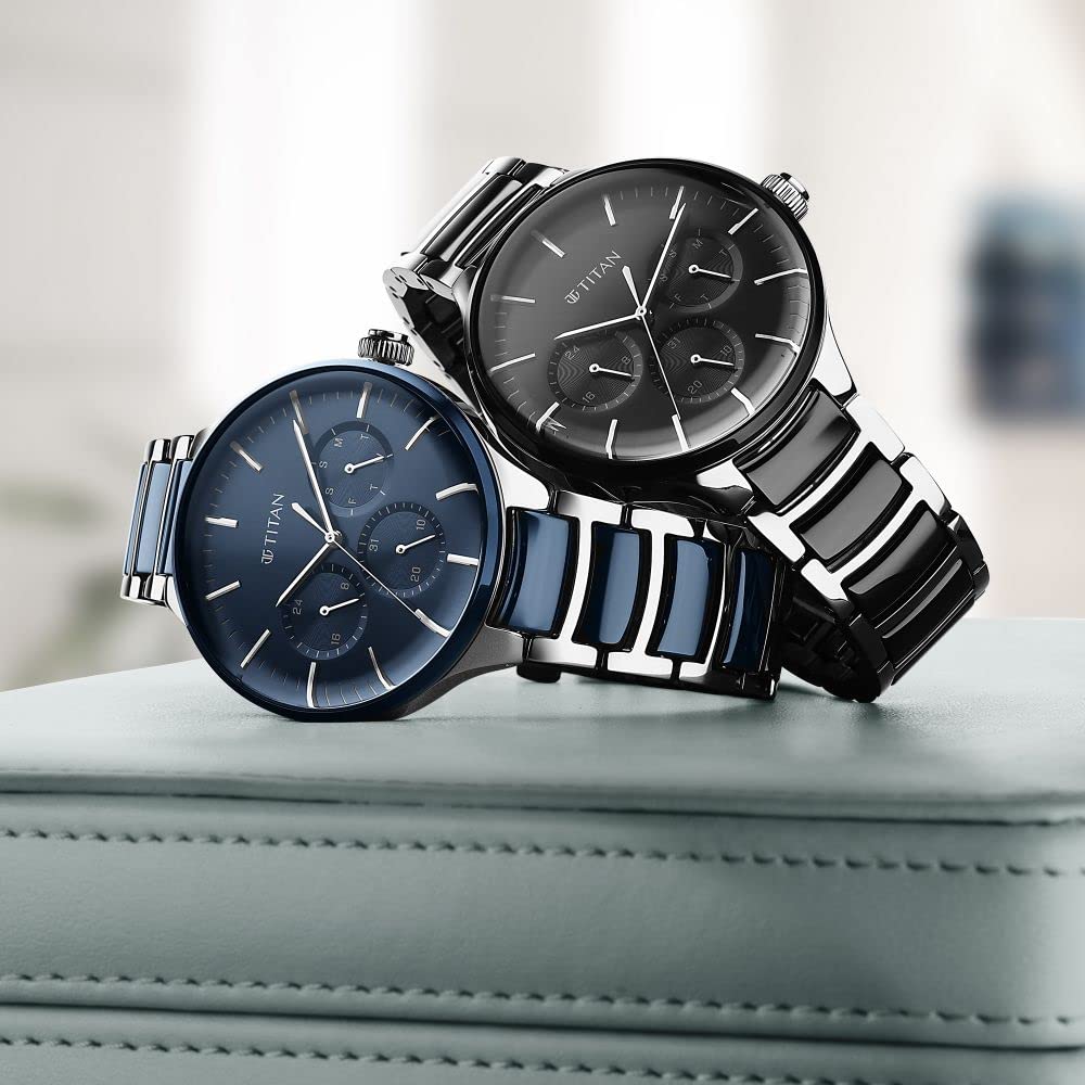 Titan Ceramic Fusion Quartz Black Round Dial Men's Analog Watch | Stain- image 5
