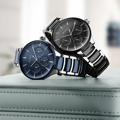 Titan Ceramic Fusion Quartz Black Round Dial Men's Analog Watch | Stain- image 5