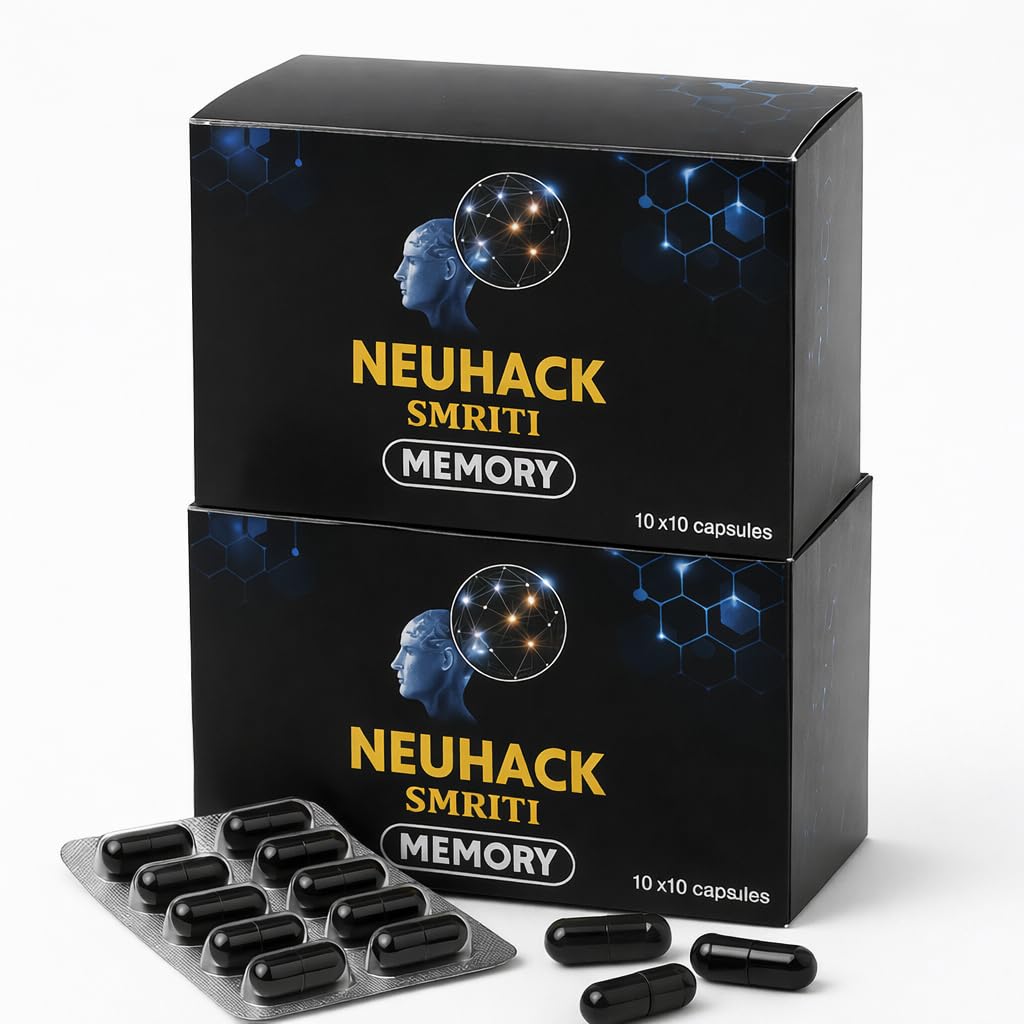 Neuhack Smriti Memory booster with Brahmi, Ashwagandha, Shankhpushpi for Brain, Mind Support | Ayurvedic Nootropics supplement - 200 caps