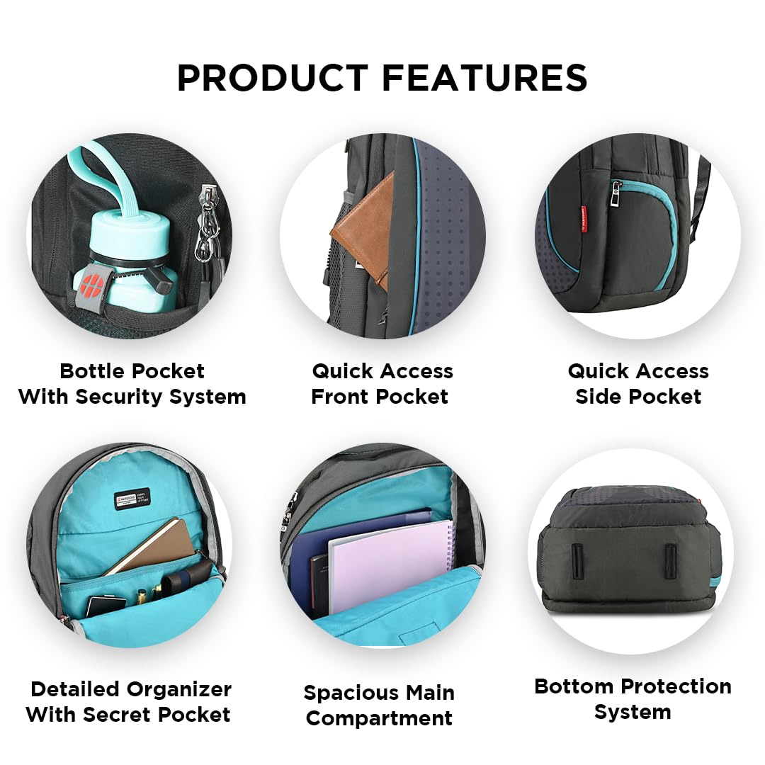 HARISSONS 35L Flinch Laptop Backpack for Men & Women (Grey-Teal) | Trav- image 3