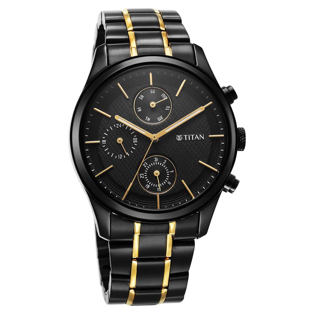Titan Quartz Analog with Day and Date Black Dial Watch for Men-NS1805KM- image 5