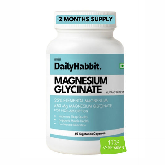 DailyHabbit Magnesium Glycinate 550 mg Capsules | High Absorption Magnesium for Sleep, Muscle Recovery & Stress Support | 60 Vegetarian Capsules | 2 Months Supply