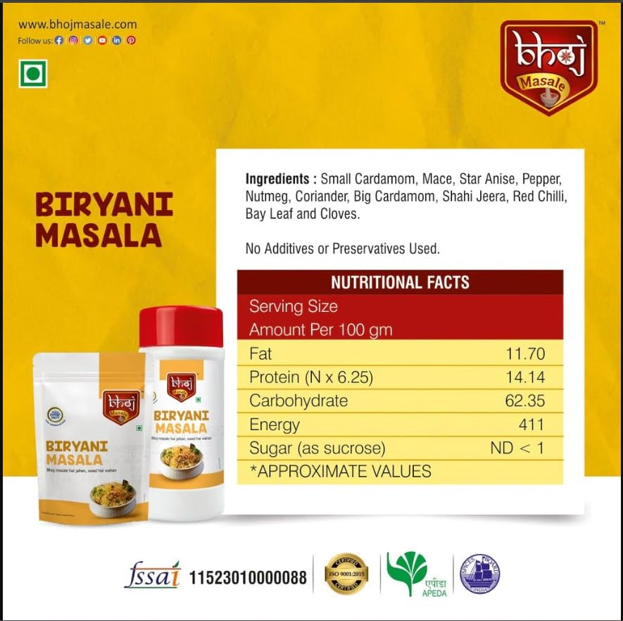 Bhoj Masale Biryani Masala 100GM Pouch |Powder|Spices | Spice Blend Biryani Masala Powder | Indian Traditional Biryani Masala