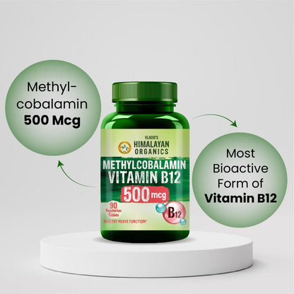 Vlado's Himalayan Organics Vitamin B12-500 mcg - Active form of Methylcobalamin Vitamin B12 Supplements for Men & Women (Pack of 3) - 180 Veg Tablets