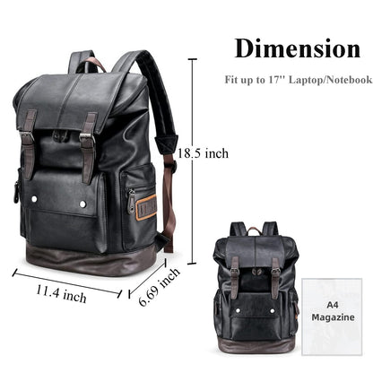 CHAO RAN Vintage Leather Laptop Backpack For Men, Men Black Leather Backpack…, Black, Large, College Travel Backapck