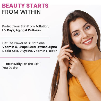 NATURYZ High Potency L-Glutathione 1000mg per serving Glow Supplement for Women & Men | Highest 11 Nutrients | Skin Peptide Complex for Depigmentation | Antioxidant Blend | Glutathione Builder for Radiant & Brightening Skin - 30 Tablets