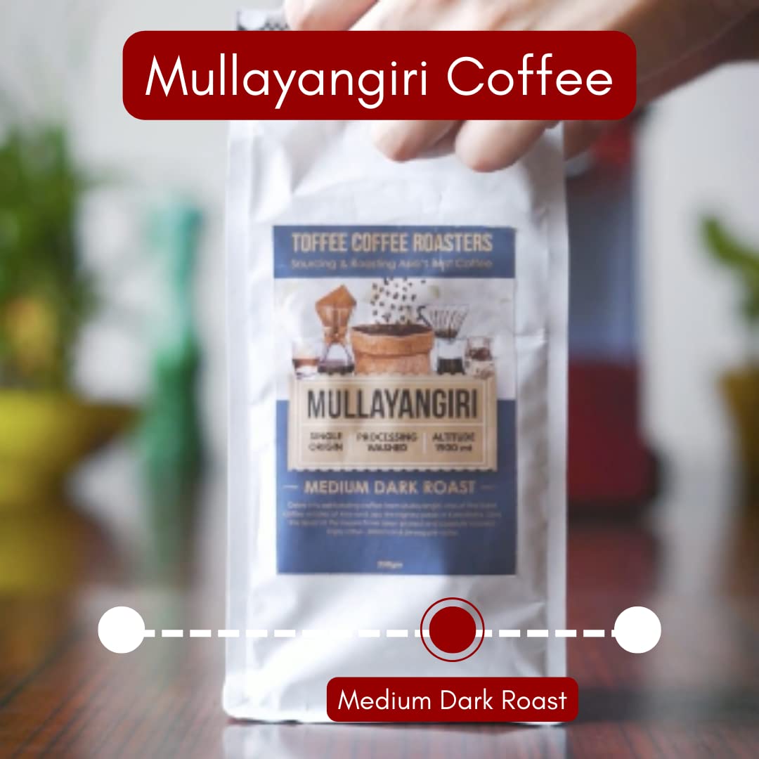 Toffee Coffee Roasters | Mullayanagiri Coffee, Medium Dark Roast, 250 g | Grind: Whole Beans, Single Origin, 100% Arabica | Speciality Coffee | Freshly Roasted