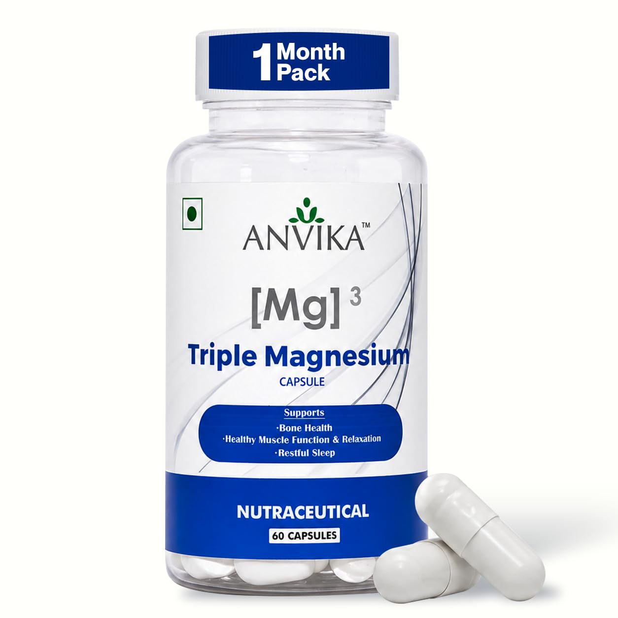 ANVIKA Triple Magnesium Complex 1000 mg Chelated Magnesium Glycinate, Citrate & Threonate | Mg³ Formula | 60 Capsules | Supports Bone Health, Muscle Relaxation & Restful Sleep | Nutraceutical Supplement for Men & Women (1)