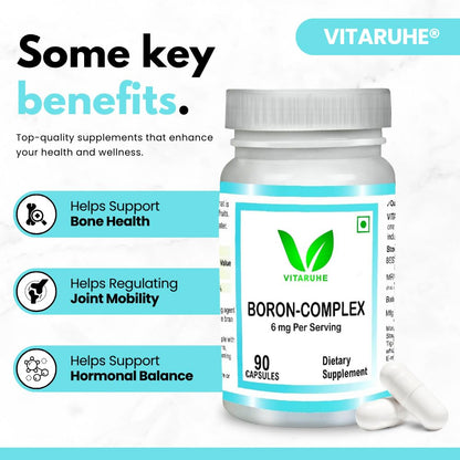 VITARUHE® Triple Boron Complex 6 mg Supplement | 90 capsules | Vegetarian, Non-GMO & Gluten Free | Triple Action Boron Citrate, Boron Glycinate, Boron Asparate