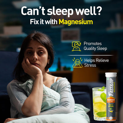Fast&Up Magnesio - Restful Sleep Supplement - Magnesium & Zinc for Stress Management & Promoting Deep Sleep (60 Effervescent Tablets, Lime & Lemon Flavor)