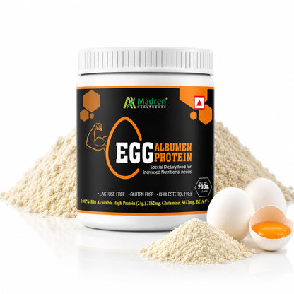 Madren Healthcare Egg Albumen Protein Powder | Unflavoured | Egg White Protein Powder | Non-GMO Gluten-Free Lactose-Free | Natural Protein Source | Easy to Add in Daily Diet | Healthy Diet (200gm)