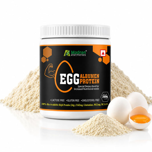 Madren Healthcare Egg Albumen Protein Powder | Unflavoured | Egg White Protein Powder | Non-GMO Gluten-Free Lactose-Free | Natural Protein Source | Easy to Add in Daily Diet | Healthy Diet (200gm)